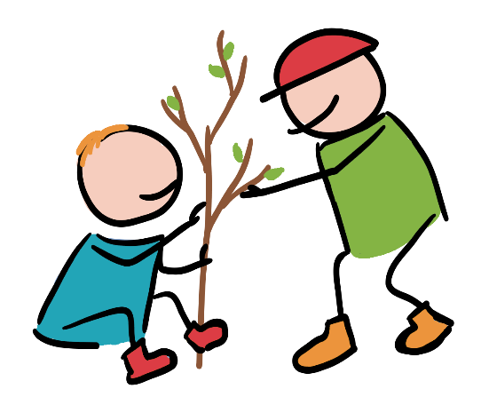 Zeichnung von zwei Kindern, die draußen mit einem Zweig spielen